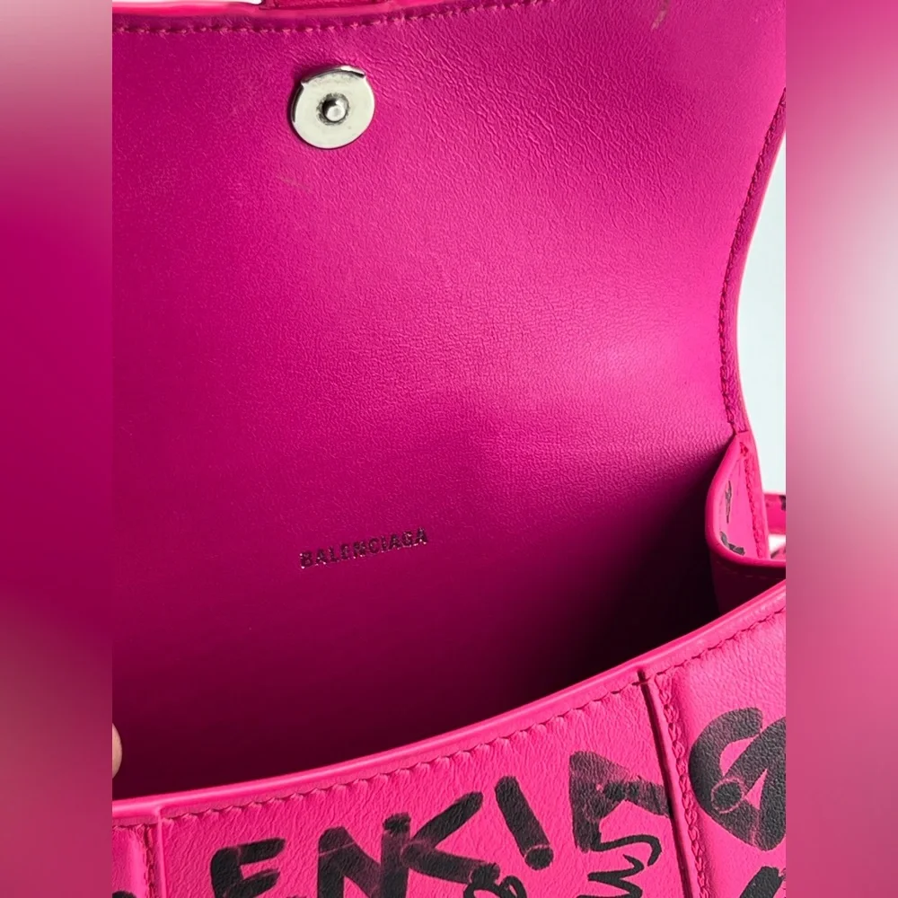 Balenciaga Graffiti Hourglass Top Handle Pink Leather Bag - Picture 8 of 10